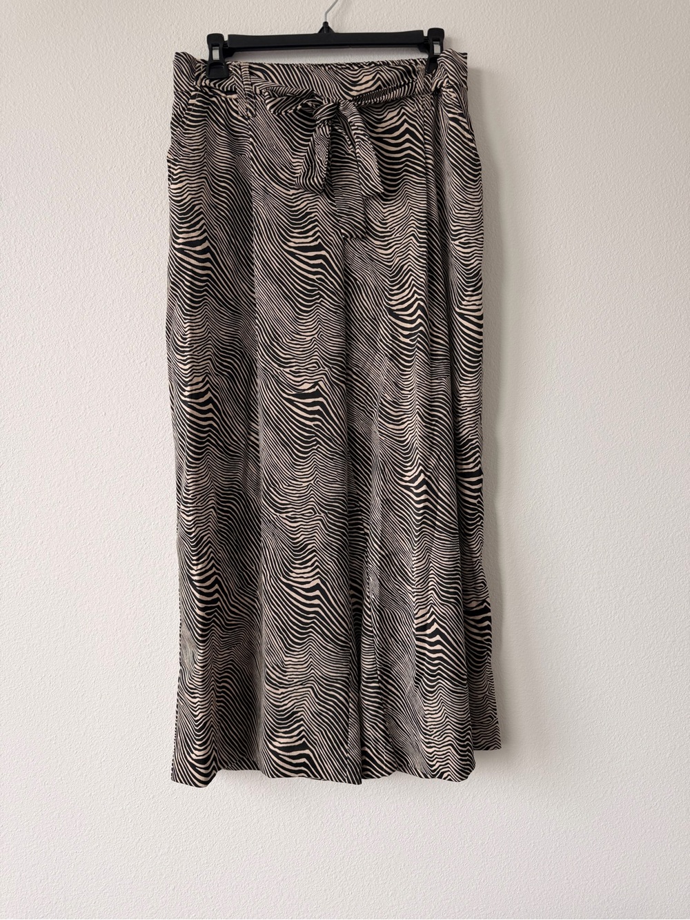 Tie-Waist Zebra Print Maxi Skirt in Black and Cream